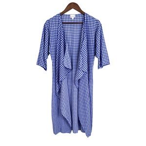 LulaRoe Shirley Kimono Duster Blue Check Plaid Lightweight Open Front Size Small
